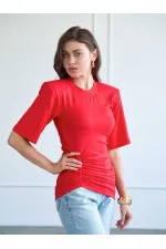 050748 Vatkalı Büzgülü T-shirt
