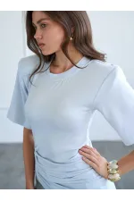 050748 Vatkalı Büzgülü T-shirt