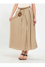 041164 A Pileli Kemerli Midi Etek