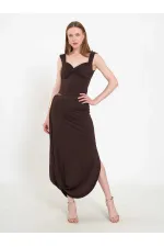 041197 Elastic Waist Asymmetrical Midi Skirt