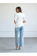 050748 Vatkalı Büzgülü T-shirt