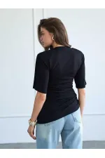 050748 Vatkalı Büzgülü T-shirt
