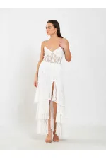 041177 Katlı Yırtmaçlı Dantel Etek