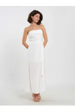 111706 Straplez Yırtmaçlı Elbise