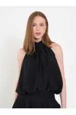 071927 Sleeveless Blouse with Rose Buckle Neckline 071927 Sleeveless Blouse with Rose Buckle Neckline
