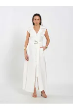 111702 Sleeveless Long Dress with Self-Belt