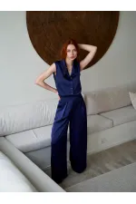 031649 Wide Pleated Satin Trousers