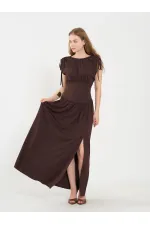 111691 Beli Korsajlı Uzun Elbise