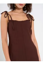 Robe midi en voile à volants 111554