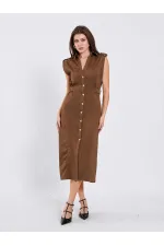 111636 Omzu Apoletli Örme Elbise