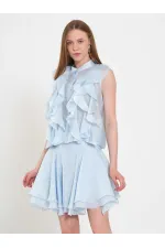 080774 Sleeveless Shirt with Ruffle Detail at Front