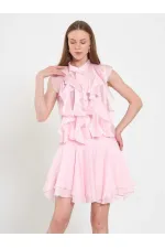 080774 Sleeveless Shirt with Ruffle Detail at Front