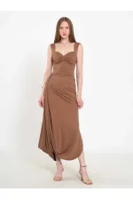 041197 Elastic Waist Asymmetrical Midi Skirt