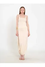 041197 Elastic Waist Asymmetrical Midi Skirt