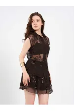 Chemise sans manches à sequins et ornements 080821