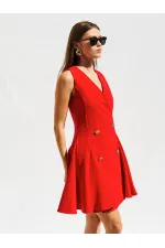 111611 Sleeveless Mini Button Detail Dress