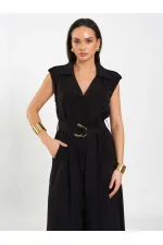 111702 Kolsuz Kendinden Kuşaklı Uzun Elbise