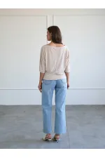 050747 Yarasa Kollu Kayık Yaka T-shirt