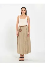 041164 A Pileli Kemerli Midi Etek