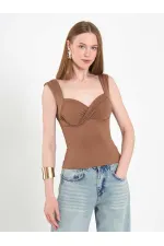 071926 Draped Front Knitted Blouse