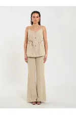 Gilet à col en V et ceinture à nouer à la taille 120743