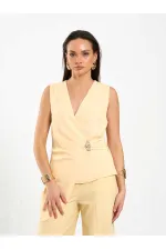 071892 Tokalı V Yaka Asimetrik Bluz