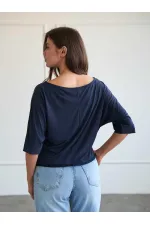 050747 Yarasa Kollu Kayık Yaka T-shirt
