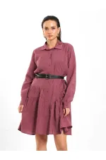 111703 Belted Ruffled Asymmetrical Dress