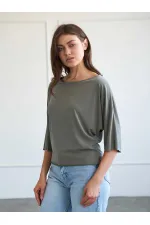 050747 Yarasa Kollu Kayık Yaka T-shirt