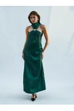 111631 Buckled Slit Long Satin Dress