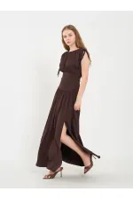 111691 Beli Korsajlı Uzun Elbise