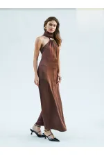 111631 Buckled Slit Long Satin Dress