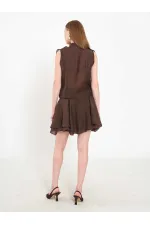 080774 Sleeveless Shirt with Ruffle Detail at Front