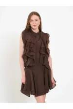 080774 Sleeveless Shirt with Ruffle Detail at Front