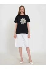 050740 T145 Crew Neck Knitted Floral Print T-Shirt
