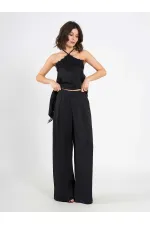 031649 Wide Pleated Satin Trousers