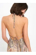 111708 Midi Length Backless Pleated Dress