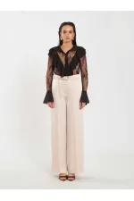 031656 Satin Belted Straight Leg Trousers