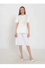 050741 T132 Crew Neck Beaded Print T-shirt