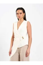 071892 Tokalı V Yaka Asimetrik Bluz