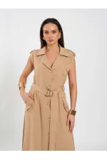 111702 Kolsuz Kendinden Kuşaklı Uzun Elbise