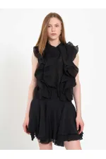 080774 Sleeveless Shirt with Ruffle Detail at Front