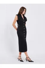 111636 Omzu Apoletli Örme Elbise