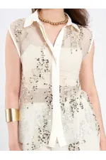 Chemise sans manches à sequins et ornements 080821