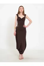 041197 Elastic Waist Asymmetrical Midi Skirt