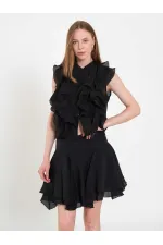 080774 Sleeveless Shirt with Ruffle Detail at Front