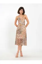 111708 Midi Length Backless Pleated Dress