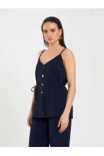 Gilet à col en V et ceinture à nouer à la taille 120743