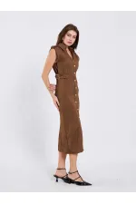 111636 Omzu Apoletli Örme Elbise