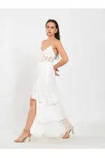 041177 Katlı Yırtmaçlı Dantel Etek